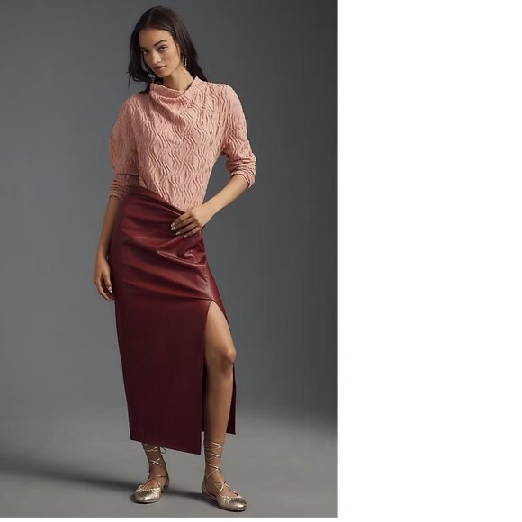 By Anthropologie Textured Funnel-Neck Top XL rose color new with tag - Picture 3 of 6